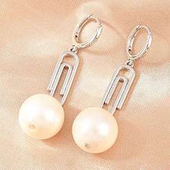 Платина Скрепка с круглыми латунными серьгами-кольцами, с гальваническим стеклом, без кадмия и без свинца, долговечный, стойки покрытие, платина, 57x16 мм