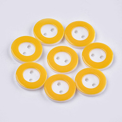 Gold Resin Buttons, 2-Hole, Flat Round, Gold, 13x2mm, Hole: 1.8mm, about 1000pcs/bag