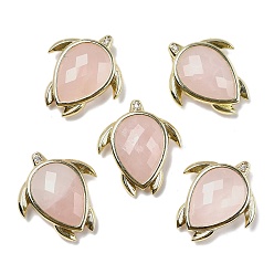Розовый Кварц Природного розового кварца подвески, С нахождением латуни и кубическим цирконием, черепаховые чары, граненые, 24.5x21.5x6.5 мм, отверстие : 3.5x2 мм