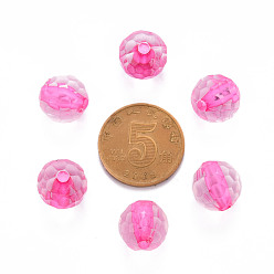 Hot Pink Transparent Acrylic Beads, Round, Faceted, Hot Pink, 6x5.5mm, Hole: 1.4mm, about 4160pcs/500g