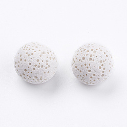 White Unwaxed Natural Lava Rock Beads, for Perfume Essential Oil Beads, Aromatherapy Beads, Dyed, Round, No Hole/Undrilled, White, 13~14mm
