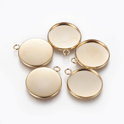 Golden 304 Stainless Steel Pendant Cabochon Settings, Plain Edge Bezel Cups, Flat Round, Golden, Tray: 18.5mm, 23.5x19.5x2.5mm, Hole: 2.5mm