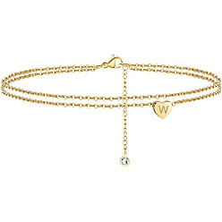 Letter W Браслеты на лодыжку из латуни с хрустальными стразами, золотые, Буква W, 9-1/8 дюйм (230 мм)