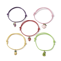 Mixed Shapes Fruit Alloy Enamel Charm Bracelets, Waxed Polyester Adjustable Bracelet, Mixed Shapes, Inner Diameter: 2-1/8~3-1/2 inch(5.5~9cm)