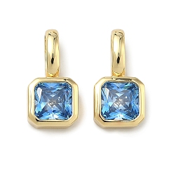Темно-Голубой Латунные микро проложить кубического циркония прелести, квадратных амулеты, без кадмия и без свинца, долговечный, стойки покрытие, реальный 18 k позолоченный, глубокое синее небо, 15x7.5x3.5 мм, отверстие : 6x4 мм