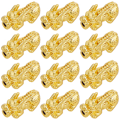 Настоящее золото 18K 12 бусины из сплава шт., pixiu с китайским персонажем cai, реальный 18 k позолоченный, 20x9x9 мм, отверстие : 2.5 мм