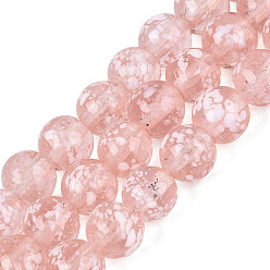 Misty Rose Handmade Lampwork Beads Strands, Speckled Round, Misty Rose, 7.5~9mm, Hole: 0.8~1.4mm, about 45~46pcs/strand, 12.60~13.58 inch(32~34.5cm)