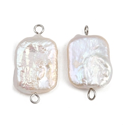 Нержавеющая Сталь Цвет Подвески-пряжки из натурального пресноводного жемчуга Кеши, с 304 двойными петлями из нержавеющей стали, белые, цвет нержавеющей стали, 24~27.5x13~15x4~7 мм, отверстие : 1~2.5 мм