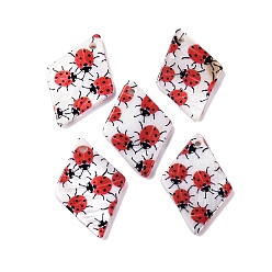 Помидор Природные подвески оболочки пресноводных, подвески в виде ромбов с принтом божьей коровки, помидор, 21x14x2 мм, отверстие : 1.2 мм