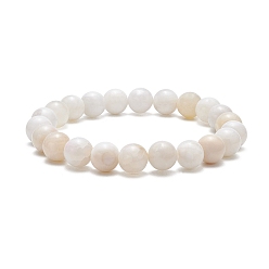 Floral White Dyed Natural Weathered Agate Round Beaded Stretch Bracelet for Women, Floral White, Inner Diameter: 2-3/8 inch(6cm)