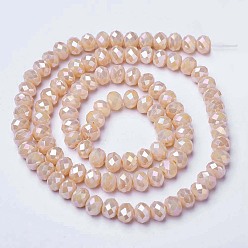 Antique White Electroplate Glass Beads Strands, Opaque Solid Color, AB Color Plated, Faceted, Rondelle, Antique White, 3x2mm, Hole: 0.8mm, about 165~169pcs/strand, 15~16 inch(38~40cm)
