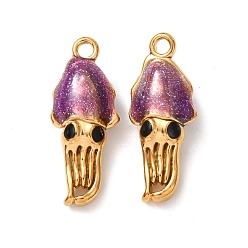 Фиолетовый 304 нержавеющей стальной эмали подвески, медузы прелести, ионное покрытие (ip), реальный 18 k позолоченный, фиолетовые, 24x10x7 мм, отверстие : 1.8 мм