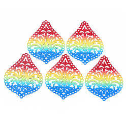 Colorful 430 Stainless Steel Filigree Joiners, Spray Painted, Etched Metal Embellishments, Rhombus, Colorful, 52x42.5x0.5mm, Hole: 1.6mm