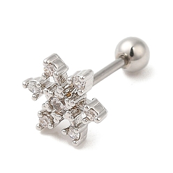 Нержавеющая Сталь Цвет Серьги-гвоздики из латунного микро-паве, хрящевые серьги, со шпилькой из нержавеющей стали и ушной гайкой, снежинка, цвет нержавеющей стали, 316 мм