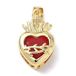 Настоящее золото 18K Латунь стекло кулоны, сердце с крестом и подвесками в виде Иисуса, без свинца и без кадмия, долговечный, стойки покрытие, реальный 18 k позолоченный, 22x13.5x8.5 мм, отверстие : 4.5x3.5 мм