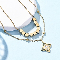 Настоящее золото 18K 304 двухслойные ожерелья с подвеской в виде цветка из нержавеющей стали и кристаллами горного хрусталя, ионное покрытие (ip), реальный 18 k позолоченный, 15.35 дюйм (39 см) в длину + 50 удлинитель мм