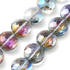 Серебро Гальванизируйте прозрачное стекло бисер нитей, плоско-круглые, с полным покрытием цвета радуги, граненые, серебряные, 14x7.5 мм, отверстие : 1.2 мм, около 29 шт / нитка, 15.98'' (40.6 см)