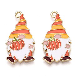 Коралловый Подвески из эмали и сплава, без свинца и без кадмия, чары гномов, золотые, коралл, 30x15.3x1.2 мм, отверстие : 1.8 мм