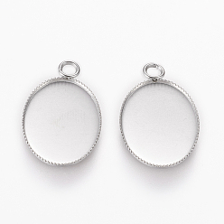 Нержавеющая Сталь Цвет Устойчив к потускнению 304 подвеска из нержавеющей стали с кабошоном, чашки безель с краями, овальные, цвет нержавеющей стали, лоток : 18x13 мм, 23x14x1 мм, отверстие : 2.5 мм