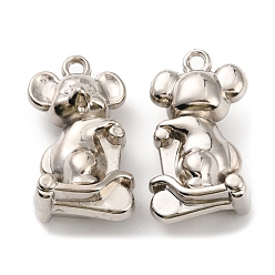 Platinum CCB Plastic Pendants, Koala Charm, Platinum, 35x20x15mm, Hole: 2.8mm