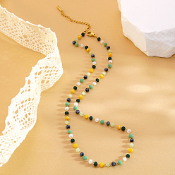 Золотой Разноцветные пластиковые бусины-рондели, цепочки ручной работы из звеньев, 304 женские украшения из нержавеющей стали, золотые, 16.69 дюйм (42.4 см)