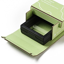 Yellow Green Cardboard Paper Jewelry Gift Boxes, with Square Plastic & PE FILM Floating Jewelry Display Cases, Rectangle with Word, Yellow Green, 8.05x9.1x4.55cm