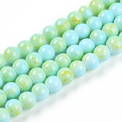 Голубой Выпечки нарисованных стеклянных бусин прядей, имитировать фарфоровые бусины, круглые, голубой, 4~4.5 мм, отверстие : 0.8 мм, около 201~212 шт / нитка, 31.50~33.07 дюйм (80~84 см)