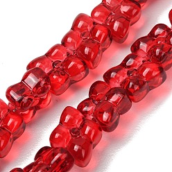 Rot Transparente Glasperlen Stränge, Klee, gefärbt & geherzt, rot, 13x11x5 mm, Bohrung: 1 mm, ca. 65 Stk. / Strang, 21.65'' (55 cm)