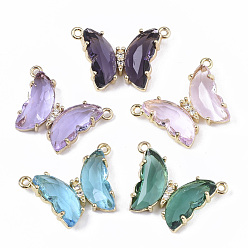 (52) Непрозрачная лаванда Стеклянные подвески, с фианитом из микропаве и открытой спинкой из латуни, граненые, бабочка, золотые, разноцветные, 16.5x23.5x5.5 мм, отверстие : 1.2 мм