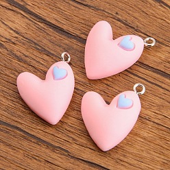 Pink Подвески из смолы, с металлической петлей, шарма сердца, розовые, 25x18 мм