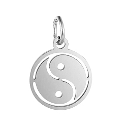 Нержавеющая Сталь Цвет Антикоррозийные 304 подвески из нержавеющей стали, с целью перехода в кольце, лазерная резка, плоский круглый с подвеской Инь-Ян, цвет нержавеющей стали, 17x12x1 мм, 5 шт / комплект