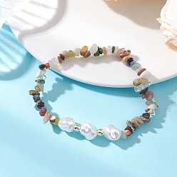 Смешанные камни Браслеты из натуральных бусин и смешанных драгоценных камней для женщин, с пластиковой имитацией жемчуга и гальванизированными немагнитными бусинами из синтетического гематита, внутренний диаметр: 1.77 дюйм (4.5 см)