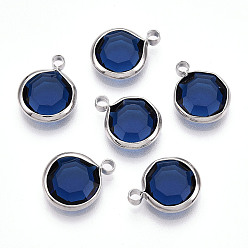 Темно-Синий K 9 стеклянные подвески, плоско-круглые, с латунной фурнитурой , граненые, платина, темно-синий, 13.5~14x10.5~11x3.5~4 мм, отверстие : 1.8 мм