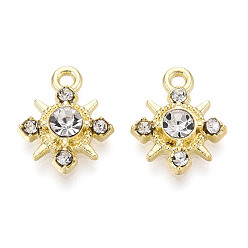 Light Gold Подвески из сплава с покрытием стойки и стразами, передача, без кадмия, без никеля и без свинца, золотой свет, 14.8x12x3.4~3.8 мм, отверстие : 1.6 мм