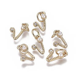 Letter V Латунь прелести, с фианитами и оболочки жемчужиной шарик, буквы, золотые, прозрачные, letter.v, 9.5~11x3.5~10.8x3~3.5 мм, отверстие : 3.5 мм