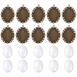 Античная Бронза Овальная прозрачная крышка из кабошона, тибетский стиль подвески кабошон настройки для diy, кулон: лоток: 40x30 мм, 61x48x3 мм, отверстие : 3 мм, 10 шт, , стеклянные кабошоны: 40x30 мм, 8 мм ( диапазон: 7~9 мм ) толщиной, 10 шт