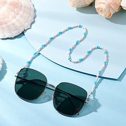 Платина Цепочки для детских очков из синтетической бирюзы, стеклянных бусинок и пластика, с карабинами из цинкового сплава и резиновыми петлями на концах, платина, 500 мм