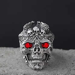 Siam Legierung herren fingerringe mit strass, Schädel, Siam, us Größe 11 (20.6 mm)