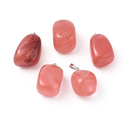 Cherry Quartz Glass Cherry Quartz Glass Pendants, with Platinum Tone Brass Findings, Nuggets, 23~30x13~22x12~20mm, Hole: 5x3mm