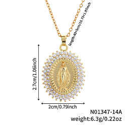 Прозрачный Элегантные старинные латунные ожерелья с подвесками в виде кубических цирконий с изображением Девы Марии, золотые, прозрачные, 15.75 дюйм (40 см)