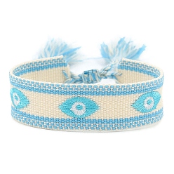 Голубой Плетеный браслет из полиэстера с узором в виде глаз, Регулируемый бразильский браслет с кисточками для женщин, голубой, 5-7/8 дюйм (15 см)
