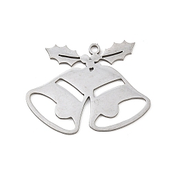 Christmas Bell Рождественские 201 подвески из нержавеющей стали, рождественский колокольчик с падубом, 23x30x1 мм, отверстие : 1.6 мм