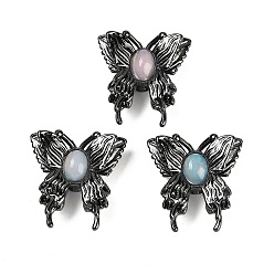 (52) Непрозрачная лаванда Латунные многорядные звенья в форме бабочки из натурального смешанного опала, металлический черный , разноцветные, 21x20.5x8.5 мм, отверстие : 3.8x2.7 мм