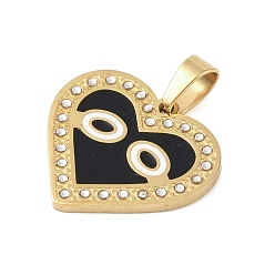 Черный Ионное покрытие (ip) 304 подвески со стразами из эмали из нержавеющей стали, сердце прелести, реальный 18 k позолоченный, чёрные, 22x24.5x2.5 мм, отверстие : 6.5x4 мм