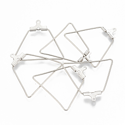 Stainless Steel Color Tarnish Resistant 304 Stainless Steel Wire Pendants, Hoop Earring Findings, Trapezoid, Stainless Steel Color, 24 Gauge, 26~26.5x27~28x0.5mm, Hole: 1mm