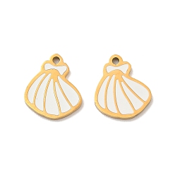 Белый 304 Подвески из нержавеющей стали с ионным покрытием (IP), с эмалью, подвески в форме ракушек, реальный 18 k позолоченный, без кадмия, без никеля и без свинца, белые, 12.5x10.5x1 мм, отверстие : 1.2 мм