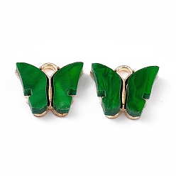 Green Acrylic Charms, with Light Gold Tone Alloy Finding, Butterfly Charm, Green, 13x14x3mm, Hole: 2mm