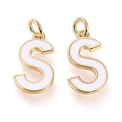 Letter S Латунь эмаль подвески, с целью перехода в кольце, долговечный, реальный 18 k позолоченный, letter.s, белые, letter.s, с: 17x9.5x1.8 мм, прыжковые кольца: внутренний диаметр: 3 мм