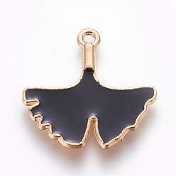 Черный Подвески из цинкового сплава, с эмалью, гинкго лист, золотой свет, чёрные, 22.5x22.5x2 мм, отверстие : 1.5 мм