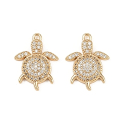 Настоящее золото 18K Латунные микропаве прозрачные подвески с фианитом, без кадмия, без никеля и без свинца, черепаха, реальный 18 k позолоченный, 18x13.5x4 мм, отверстие : 1.2 мм